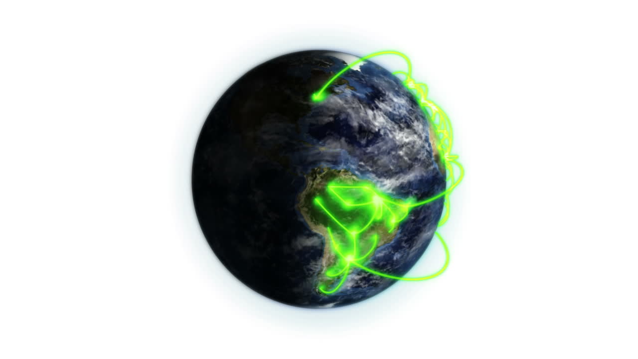 zoom-out de la tierra con nubes en movimiento, sombra, y la imagen de la nasa en fondo blanco.