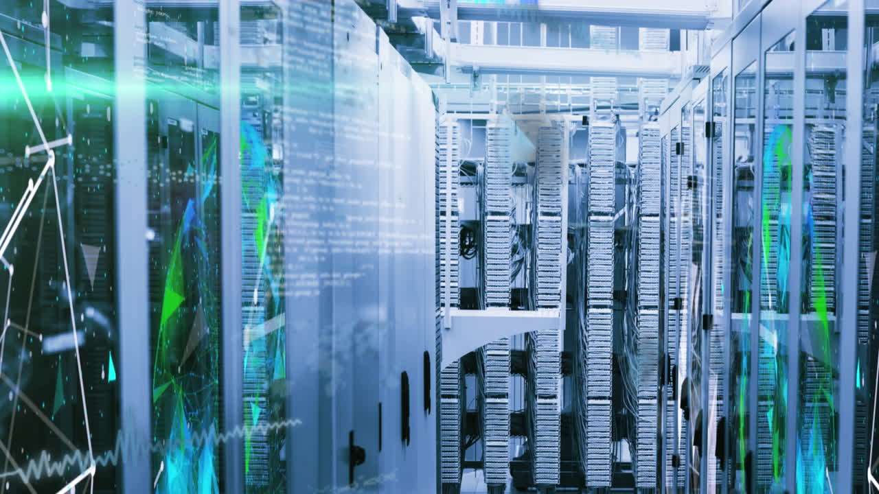 Animation of network of connections and data processing over computer servers