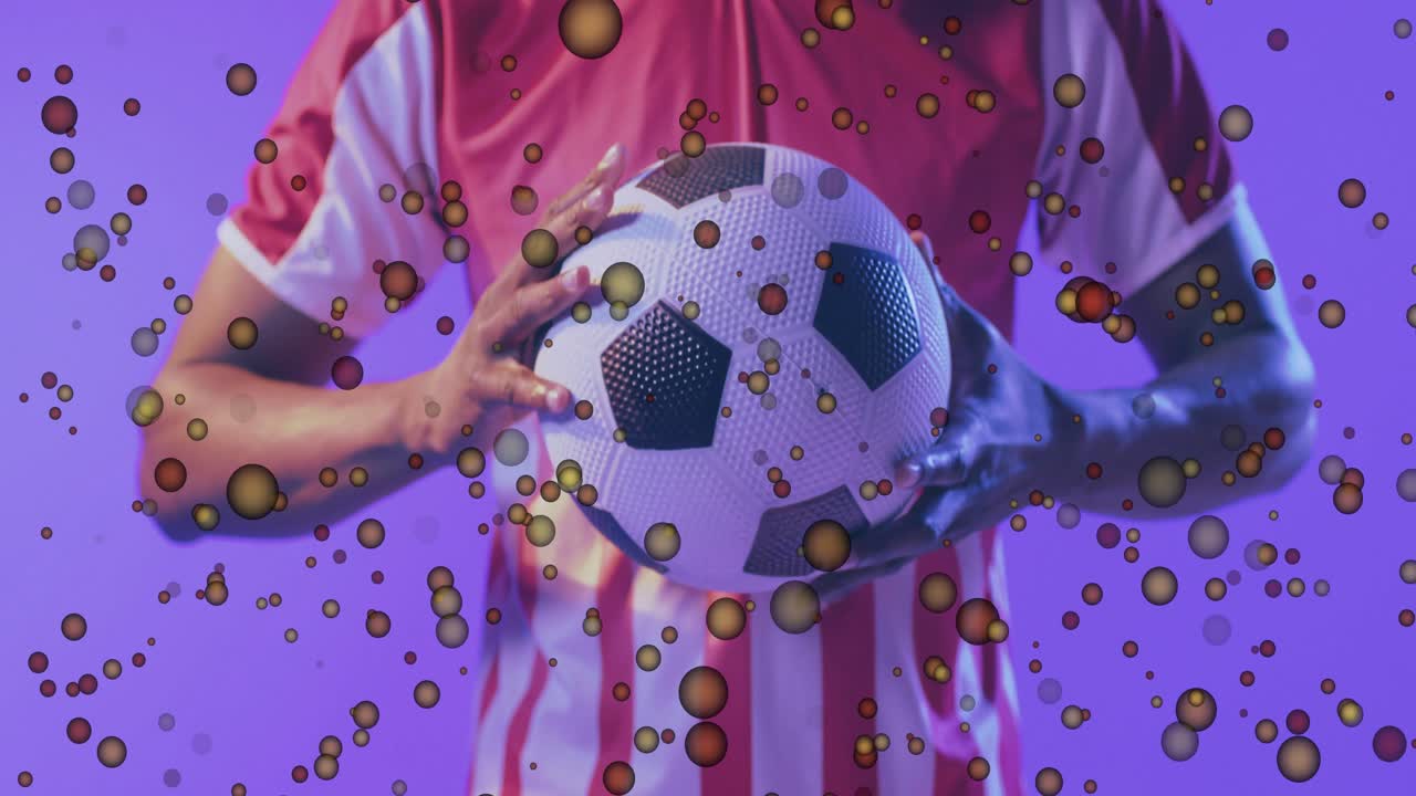 Starting grip shifting soccer player rotating ball dots drifting rim lighting on jersey for sports