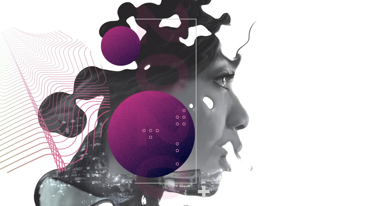 Animation of globes with network of connections over woman face