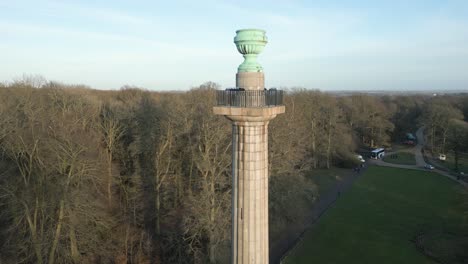 Bridgewater-monument-aerial-orbiting-view-across-National-trust-Ashridge-estate-woodland-park