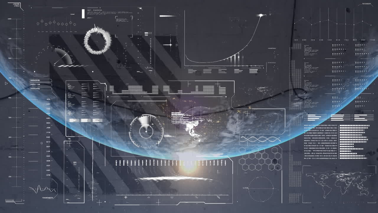 지구와 빛 점에 대한 데이터 처리에 대한 인터페이스의 애니메이션