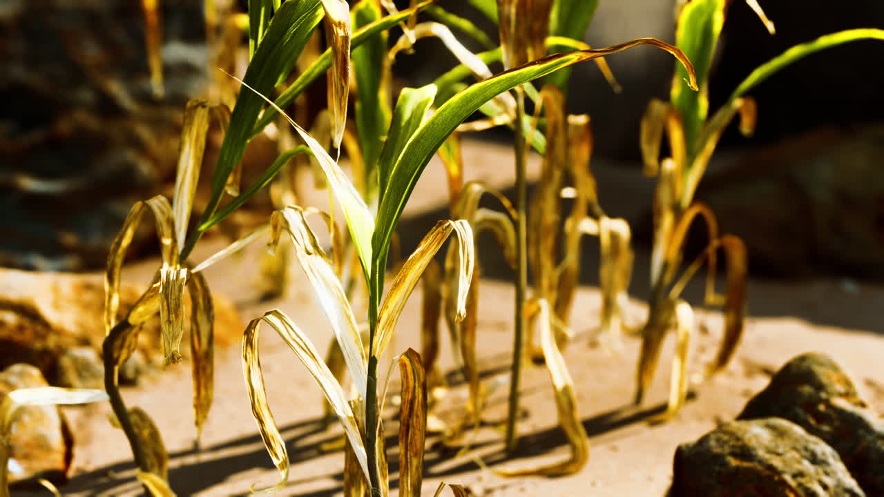 planta verde en la playa de arena