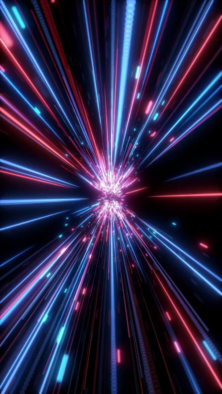 Red and blue neon streaks extend black background creating a bold speed tunnel effect gaming intros