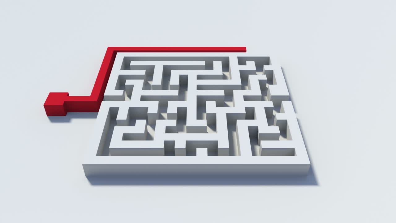 línea roja que va alrededor de un laberinto al otro lado