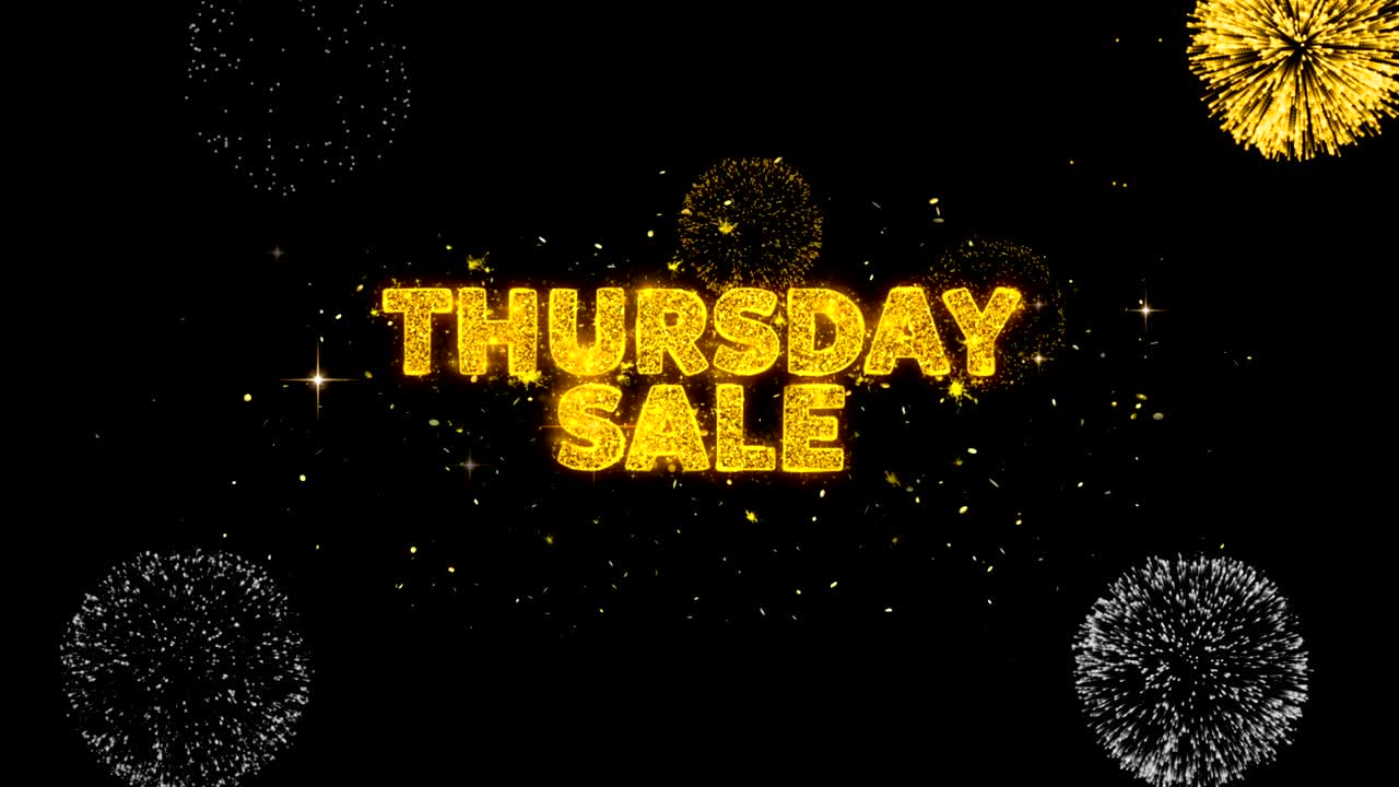 목요일 판매 텍스트는 반이는 황금 입자 불꽃놀이를 보여줍니다.