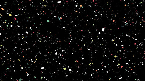 animation of multicolored falling confetti against black background