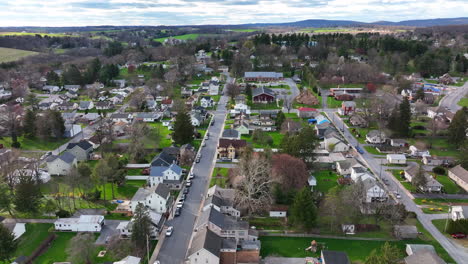 rising aerial of traditional small town in usa