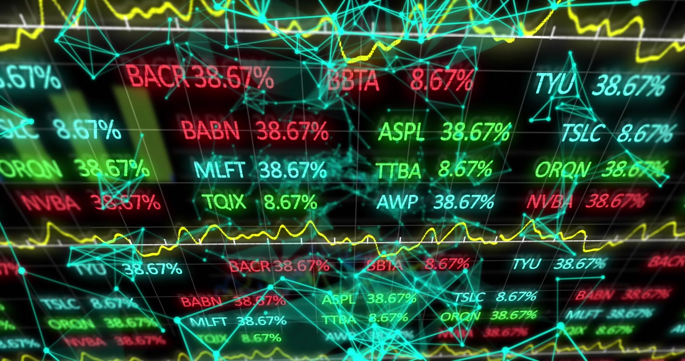 Animation of data processing over shapes on black background
