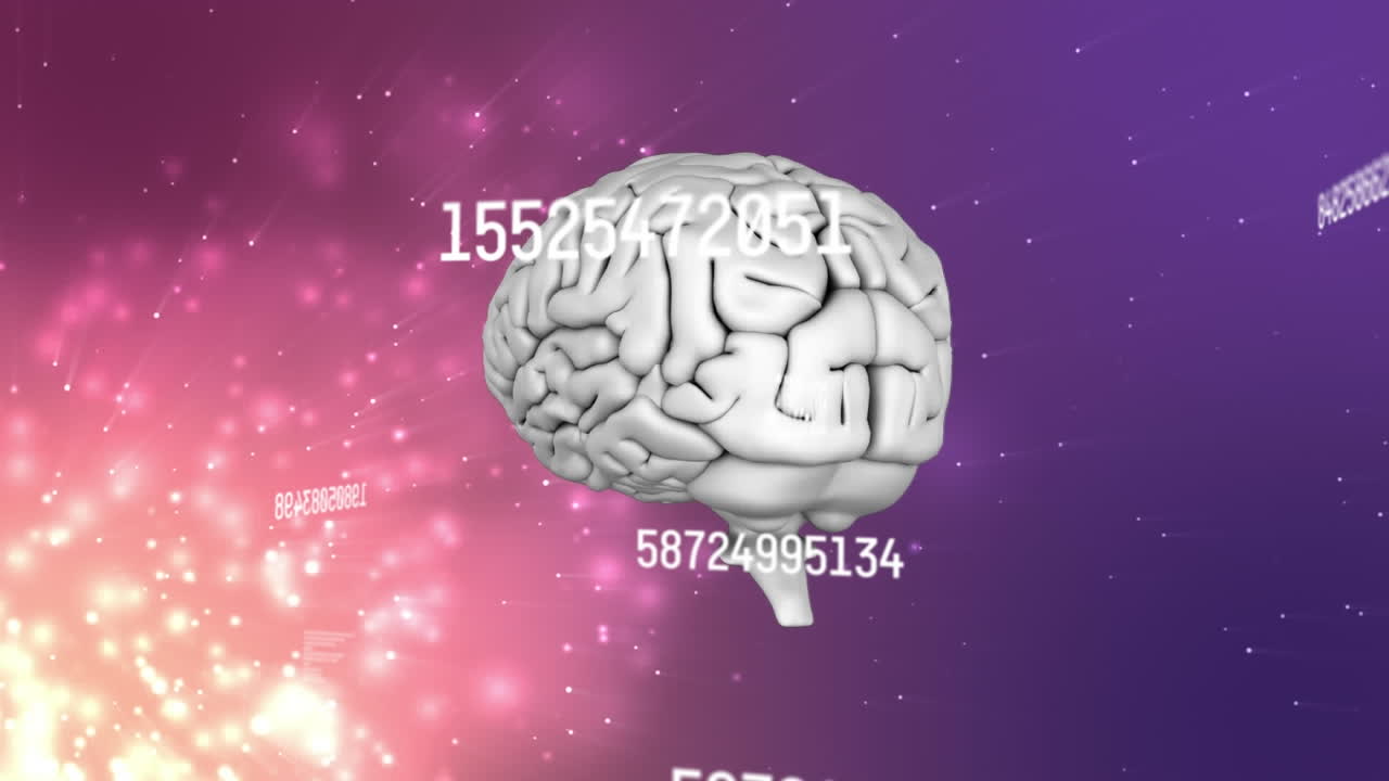 animación de números y procesamiento de datos sobre el giro del cerebro humano