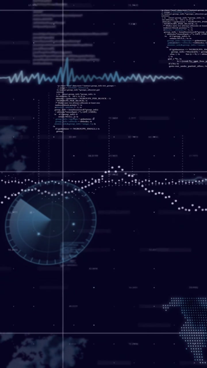 Data visualization and analysis animation over world map and radar graphics