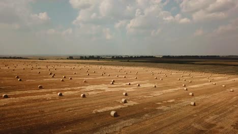 aerial view of hay bales in a rural field