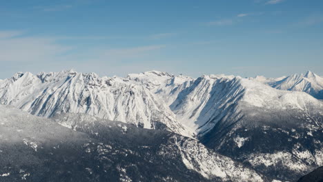 blue stripes against winter landscape with snowy mountain ranges and blue sky