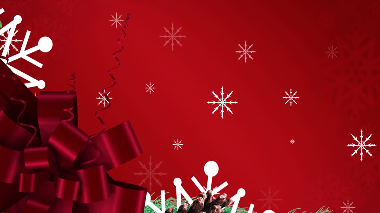animación de copos de nieve cayendo sobre el arco de navidad rojo