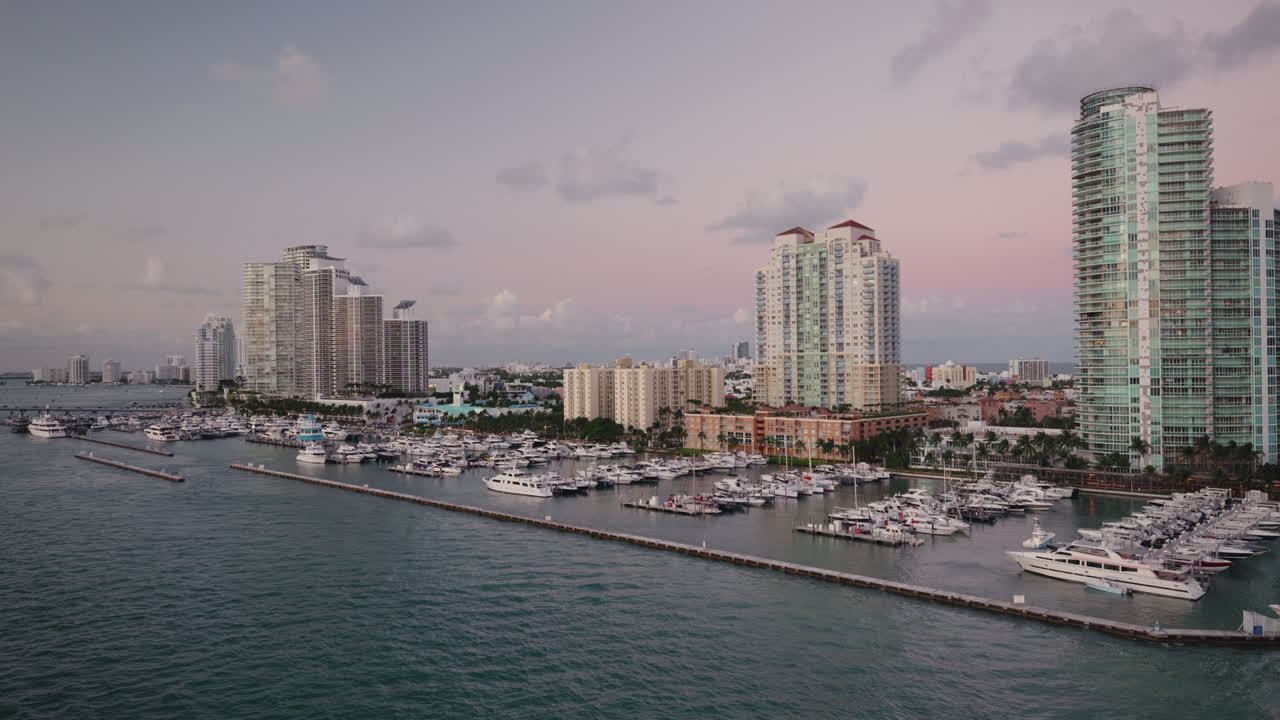 Miami Skyline and Marina at Sunset