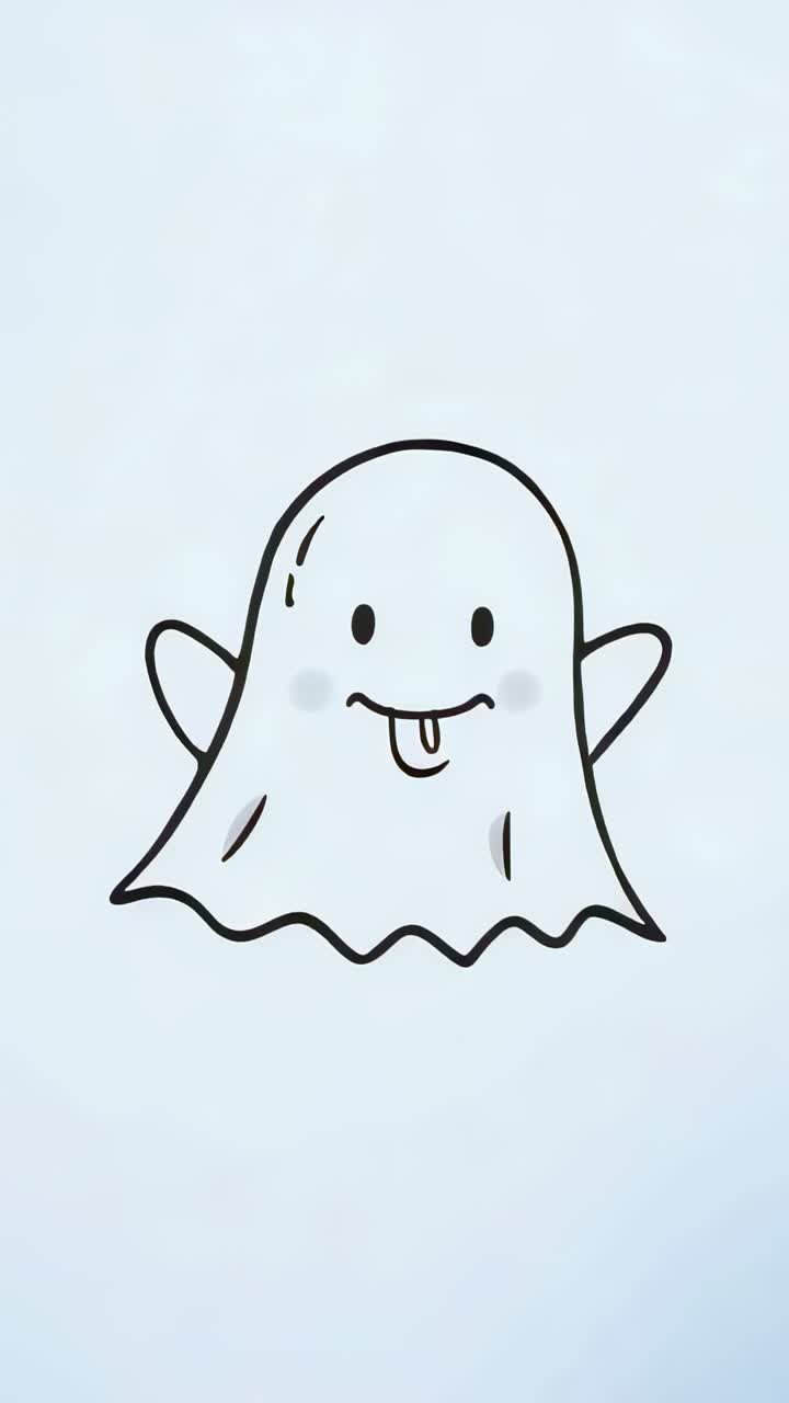 Vertical video: Animating drawn ghost extending arms across frames on pale paper, waving with blush