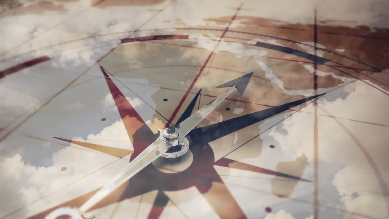 Animation of compass moving over clouds