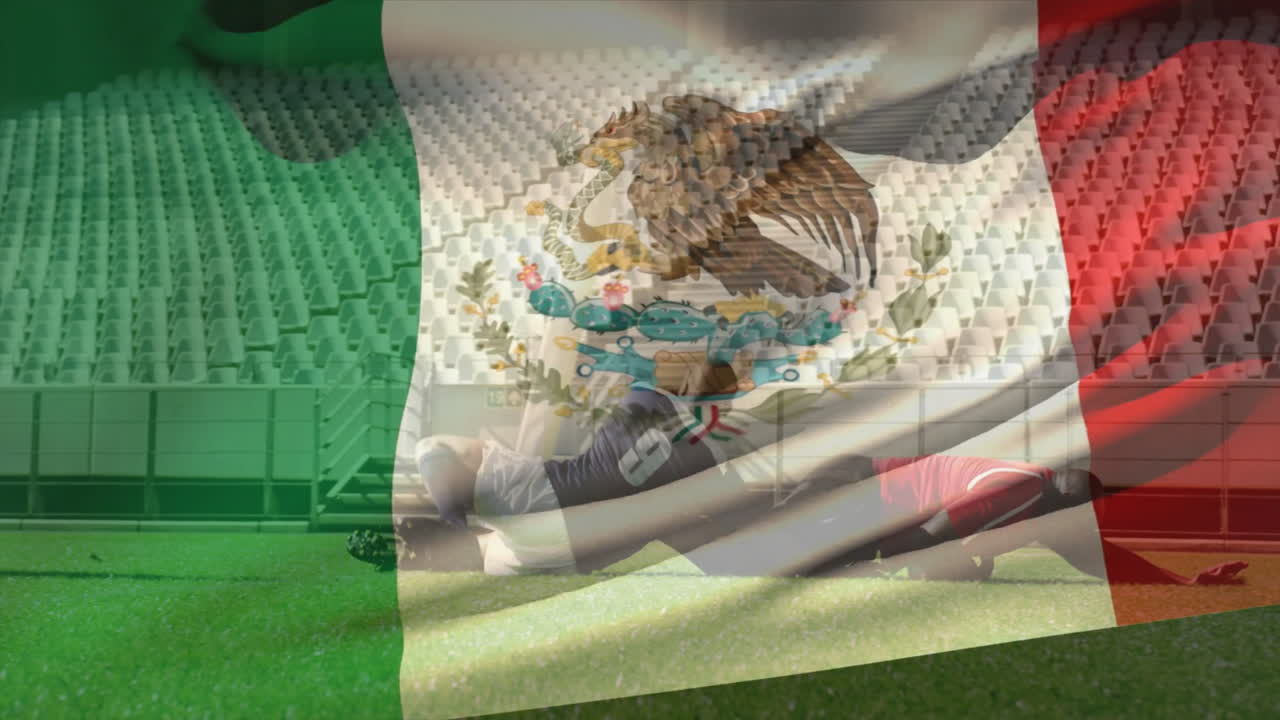 다양한 럭비 선수 위에 멕시코의 발의 애니메이션