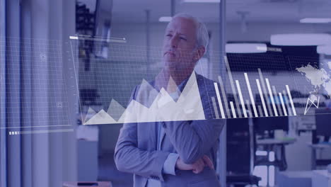 animación del procesamiento de datos financieros sobre el empresario caucásico en el cargo
