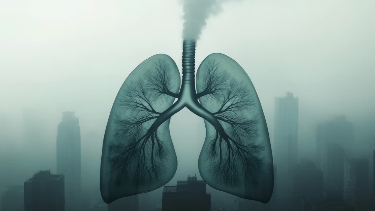 Lungs affected by city pollution