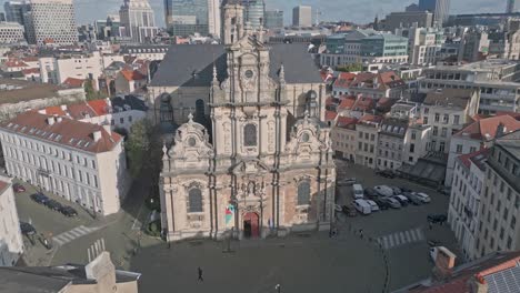 roman catholic parish church in central brussels aerial view drone shot