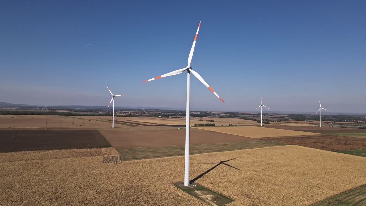 Aerial View of Wind Turbines in a Rural Landscape