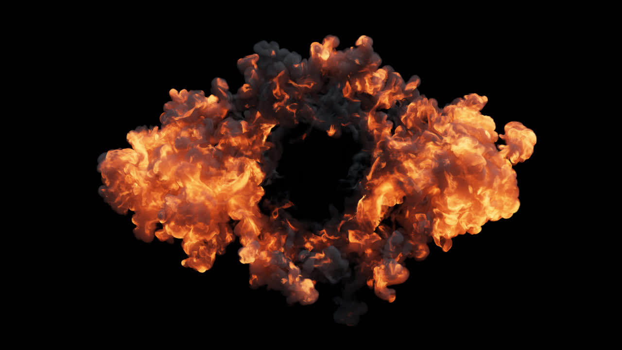 Dynamic Fire and Smoke Burst on Black Background