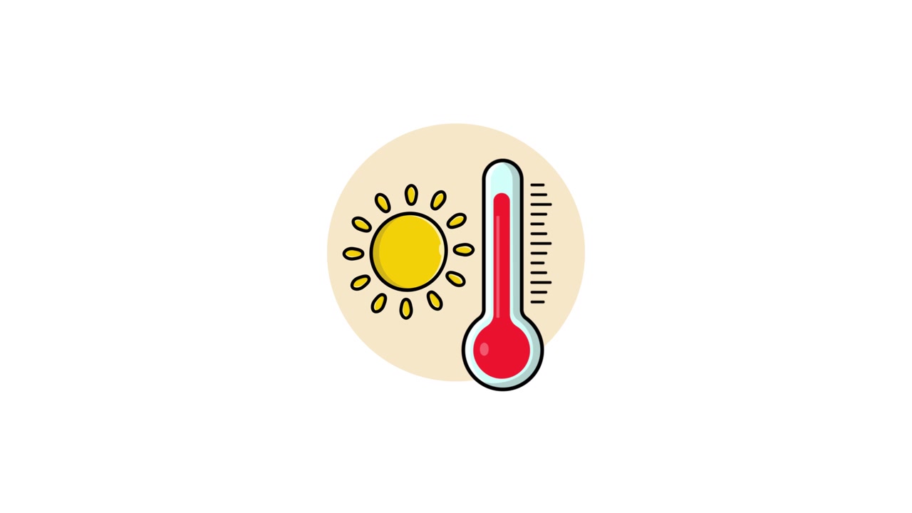 Animated Sun and Thermometer Showing Rising Temperature