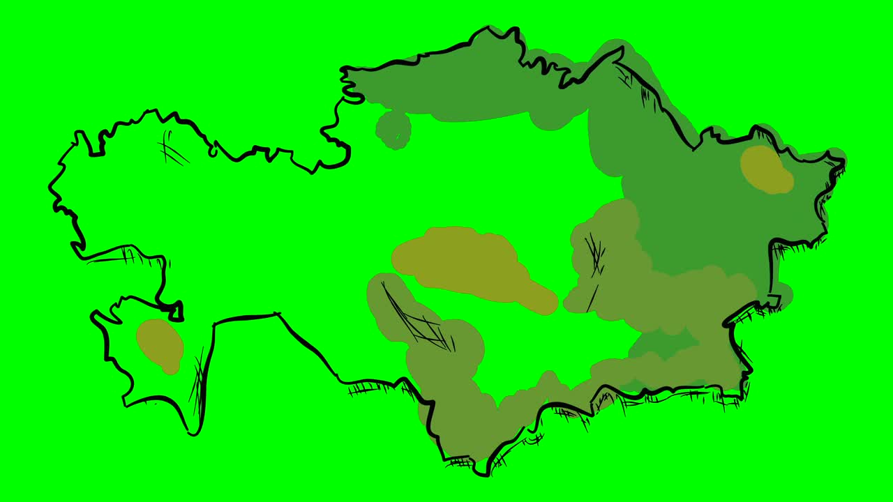 Kazakhstan drawing colored map on green screen isolated whiteboard