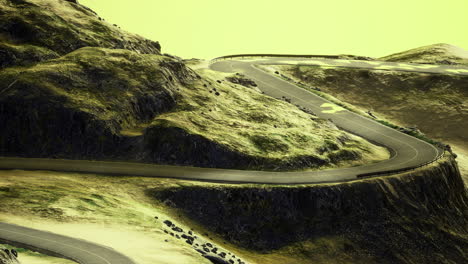 winding road through rolling hills under a muted sky at twilight