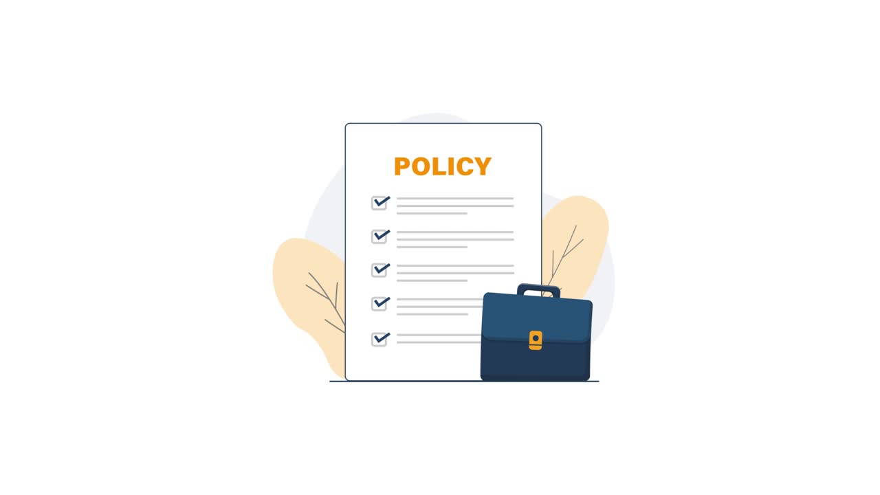 Animated Policy Document with Checkmarks and Briefcase