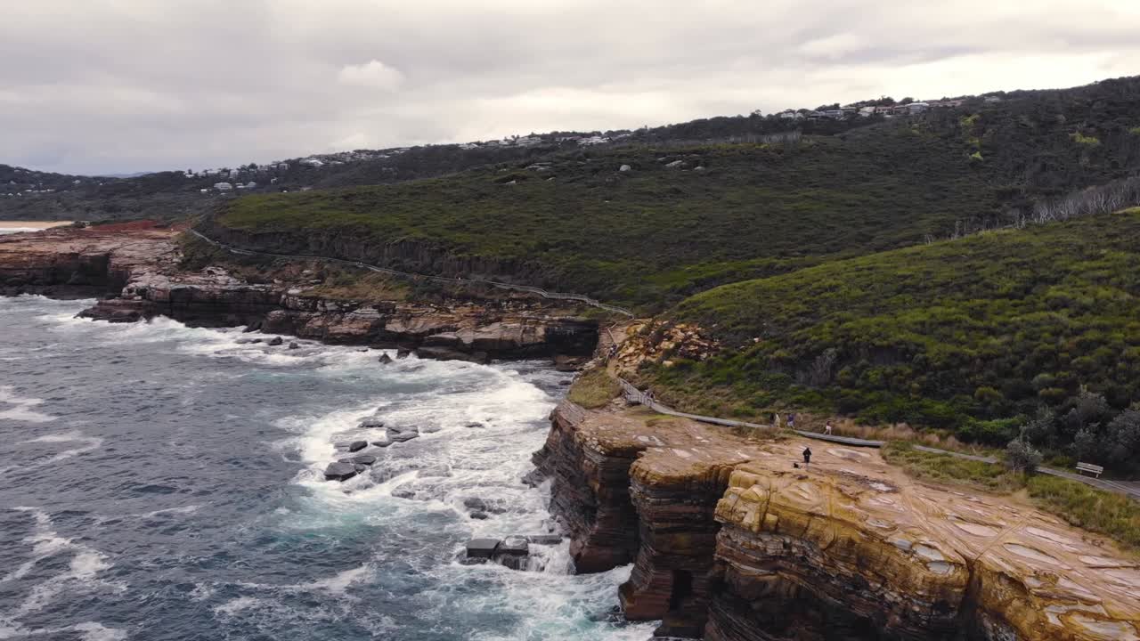 Sydney Australia Bouddi Beach Drone Birdseye Pan Back