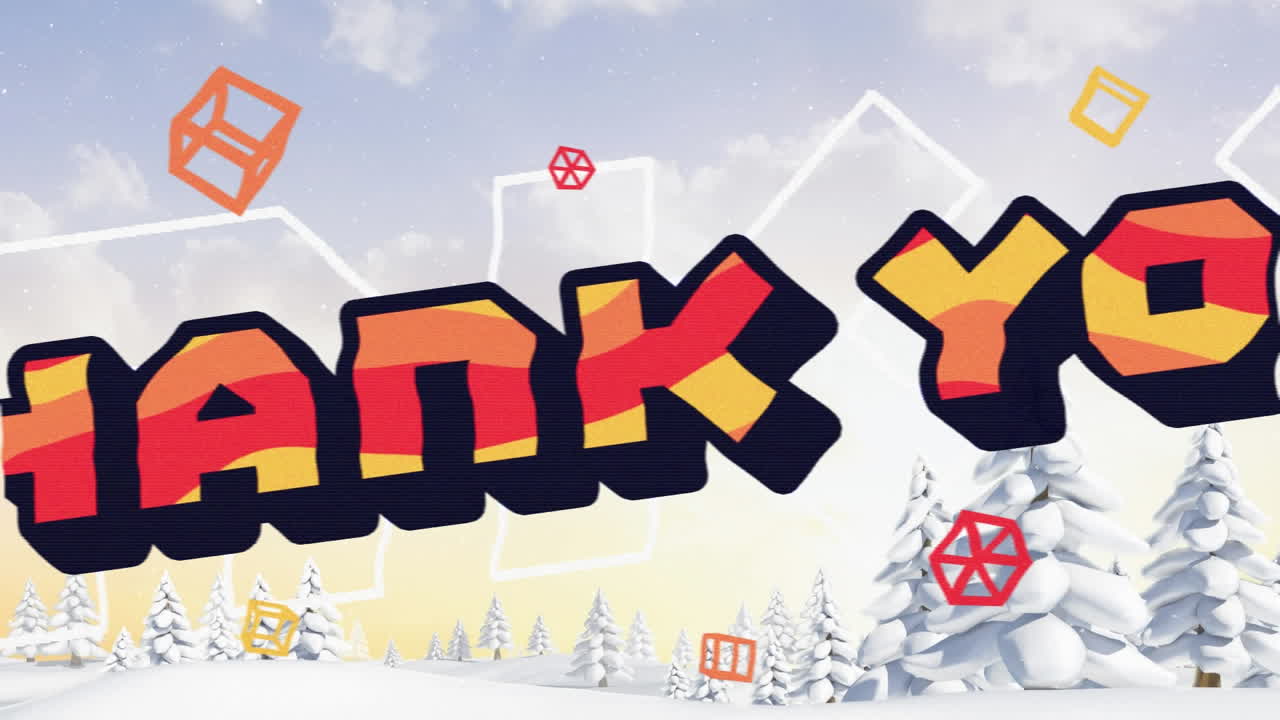 눈이 내리는 동안 감사 문자의 애니메이션.