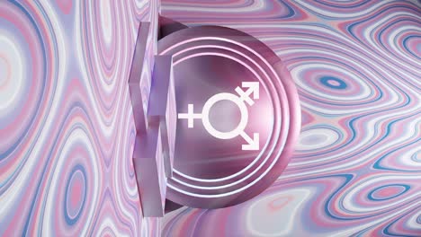 transgender symbol on a podium with colorful pink wavy pattern background, vertical