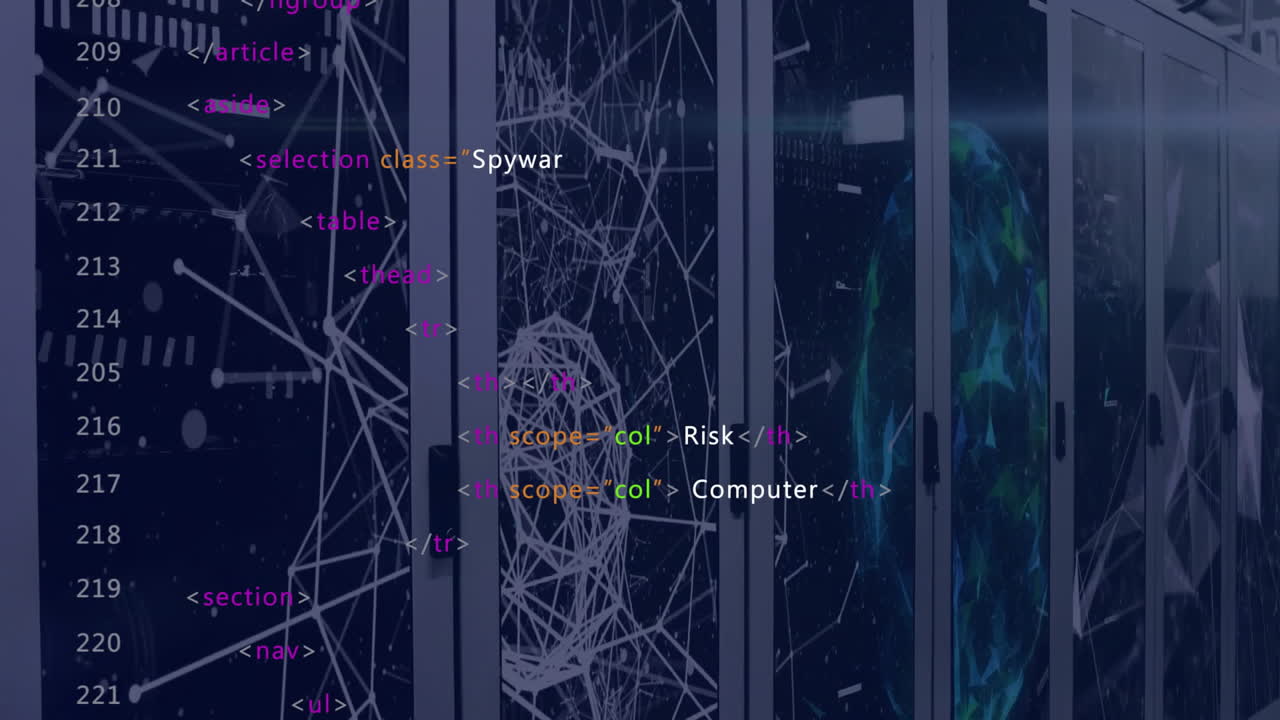 animación del procesamiento de datos a través de servidores informáticos