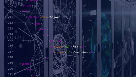 animación del procesamiento de datos a través de servidores informáticos