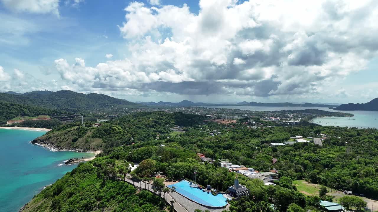 Coastal Landscape with Beach, Mountains and City View