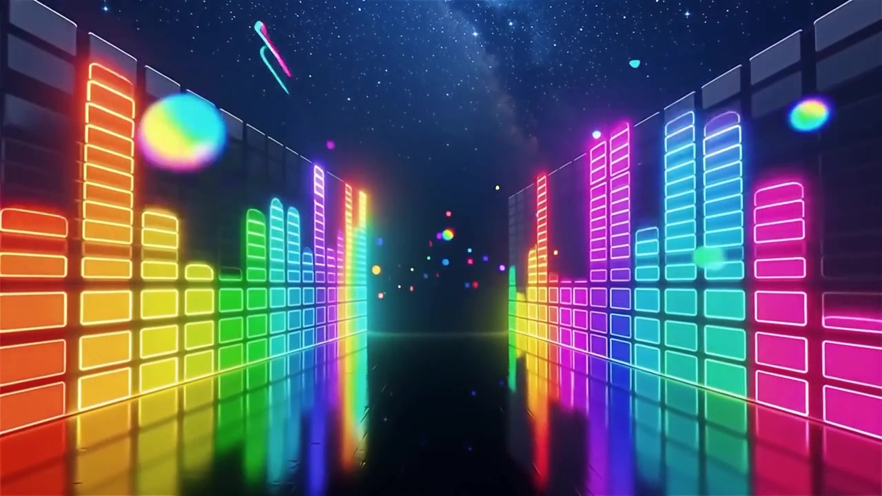 Futuristisk regnbuefarvet neon musik equalizer visualisering baggrund.
