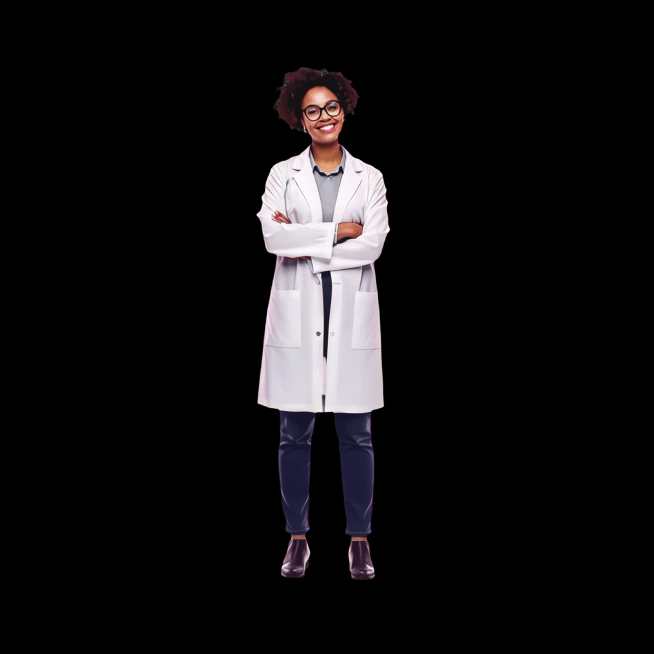 Confident smiling healthcare professional portrait animation isolated asset, transparent 4K video