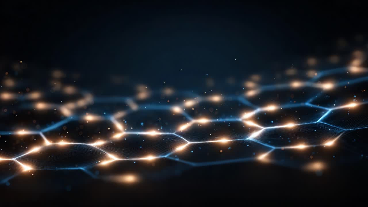 A Mesmerizing Display of a Hexagonal Network Illuminated by Brilliant Particles, Showcasing the Dynamic Interplay Between Light and Structure