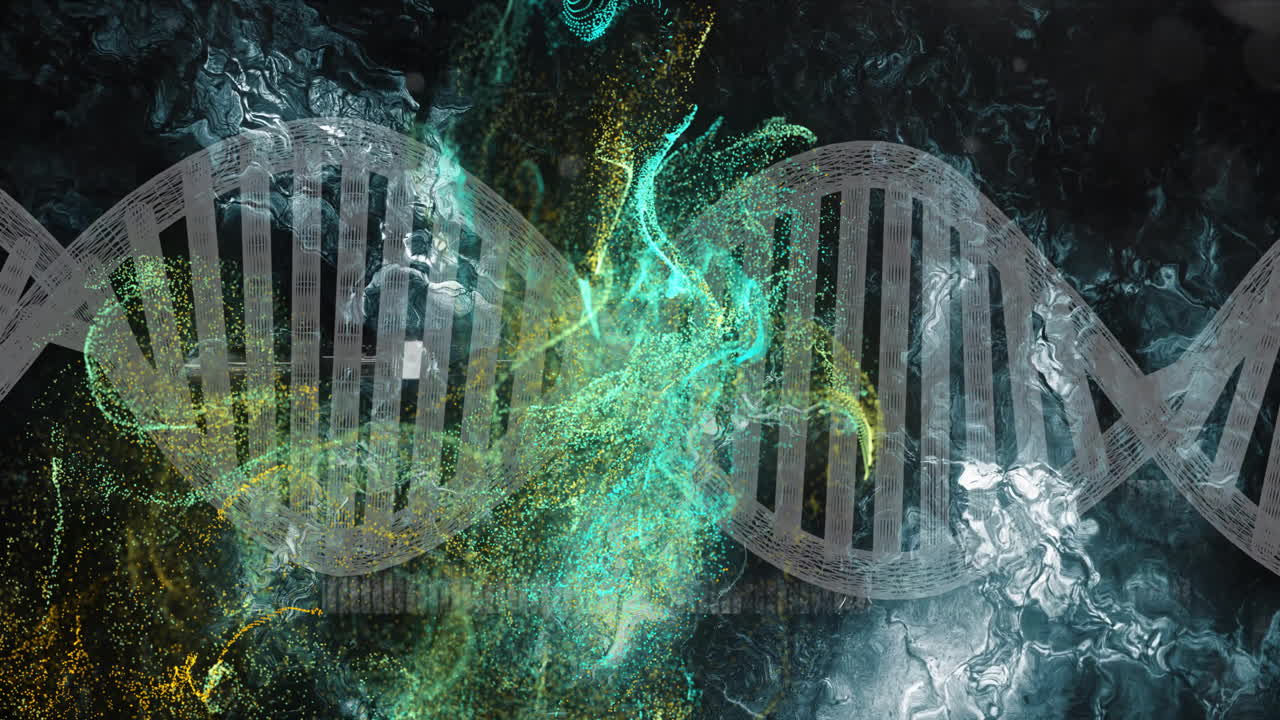 animación de cadena de adn y estructura molecular sobre un fondo abstracto