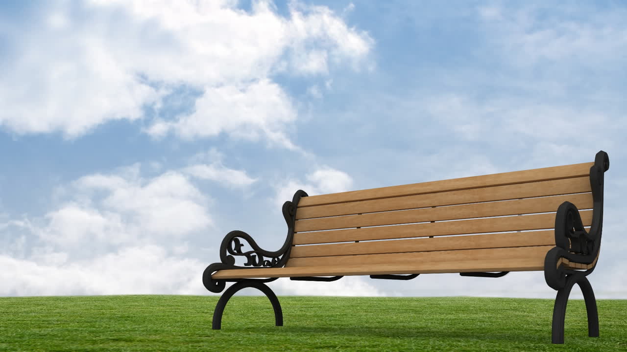 하늘을 배경으로 움직이는 구름 위의 벤치의 애니메이션