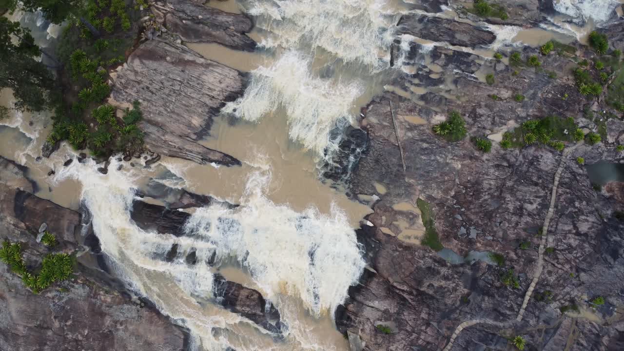 Fly over shallow waterfall in Madagascar, Africa
