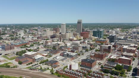 aerial establishing shot of omaha, nebraska