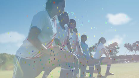 Animation-of-confetti-over-diverse-female-runners