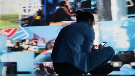 desperate guy staring at phone screen in misery symbolizing toxic social media