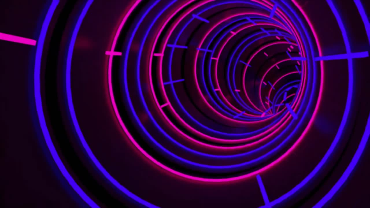 Volare attraverso un tunnel di luce al neon futuristico in loop