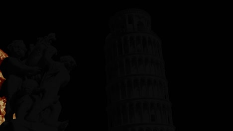 silhouettes of the tower of pisa with giant moon