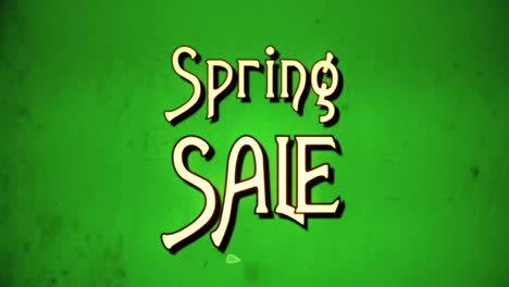 A-text-message,-fancy-retro-font,-1970s-damaged-film-style,-appearing-with-a-letter-enlargement-animation:-Spring-Sale