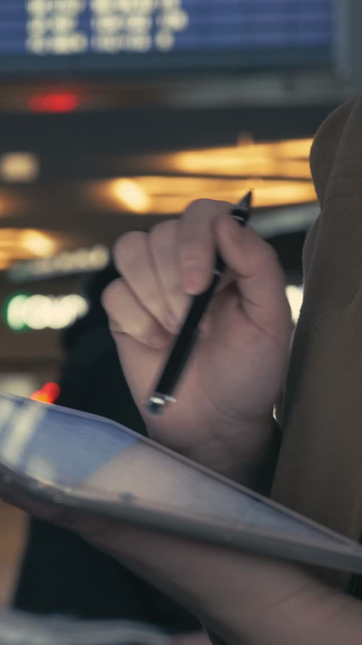 A hand holding a tablet and using a pen